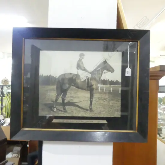 FRAMED VINTAGE JOCKEY PHOTO 'YELLOW AND BLACK, BY ALL BLACK - YELLOW BIRD J. DEEREY, RIDER' 280x355mm
