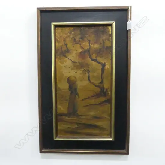 LENORE BERAN, FIGURE IN LANDSCAPE, ACRYLIC ON BOARD 445x220mm