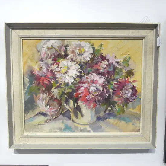 FLORENCE LUXFORD 'LIGHT + SHADE' FLORAL STILL LIFE, OIL ON BOARD 390x490mm