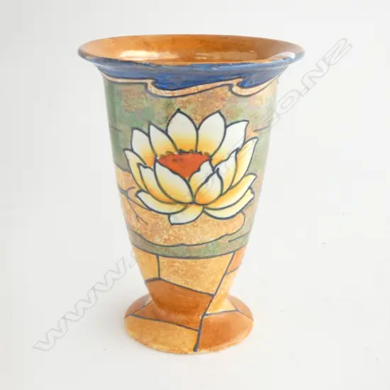 BURLEIGH WARE CHARLOTTE RHEAD ? TRUMPET VASE hairline crack H.160mm
