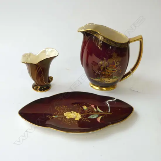 CARLTONWARE ROUGE ROYAL JUG H180MM & SMALL VASE H100MM & DISH L290MM