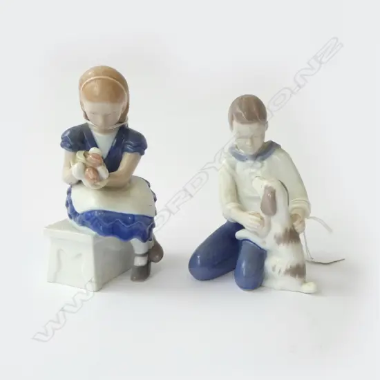 2 B&G FIGURES GIRL WITH FLOWERS H150MM & BOY WITH DOG H130MM