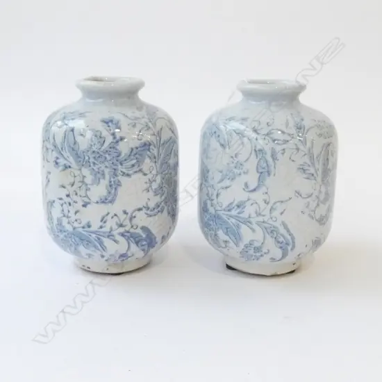 PR SMALL FLORAL BLUE CRACKLE GLAZE VASES H.150mm