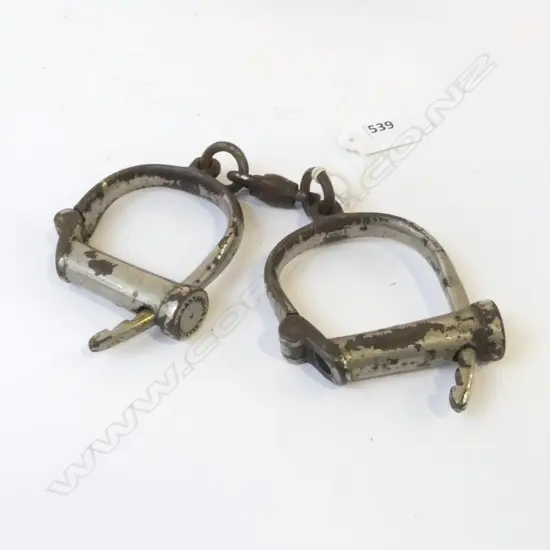 PR OLD CHROMED STEEL HANDCUFFS stamped HIATT showing wear