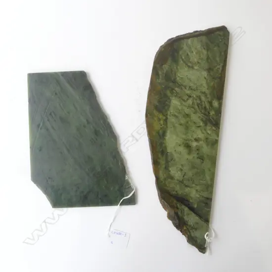 TWO CUT PIECES OF POUNAMU 1.3kg L. 220mm and 340mm