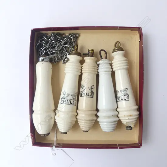 Five Victorian Porcelain Toilet Pulls, L.120mm-135mm
