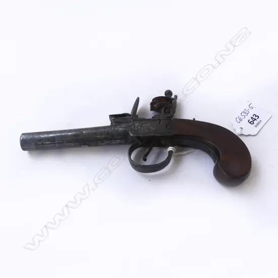 19thC RYAN & WATSON of LONDON FLINTLOCK BOXLOCK POCKET PISTOL L.180mm