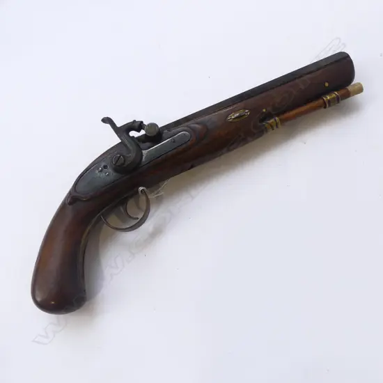 BLACK POWDER MAHOGANY PISTOL L.350mm maybe some 20thC w some old parts?