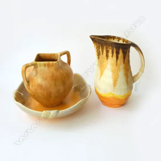 BESWICK BRIGHT COLOURED JUG H230MM 2 HANDLED VASE H160MM & BOWL DIA250MM