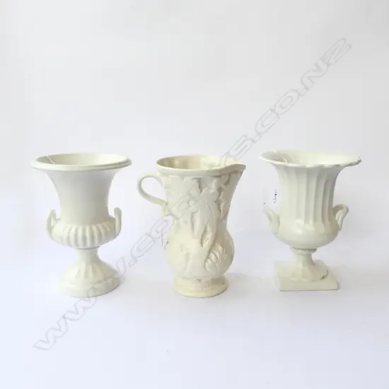 BESWICK WHITE CHINA  JUG H200MM & 2 WHITE VASES H200MM
