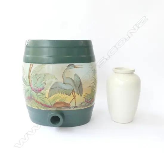 2 ANTIQUE CERAMICS; BARREL H.275mm & JAR