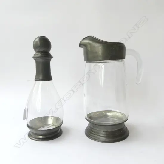 PEWTER & GLASS JUG + DECANTER H.290mm