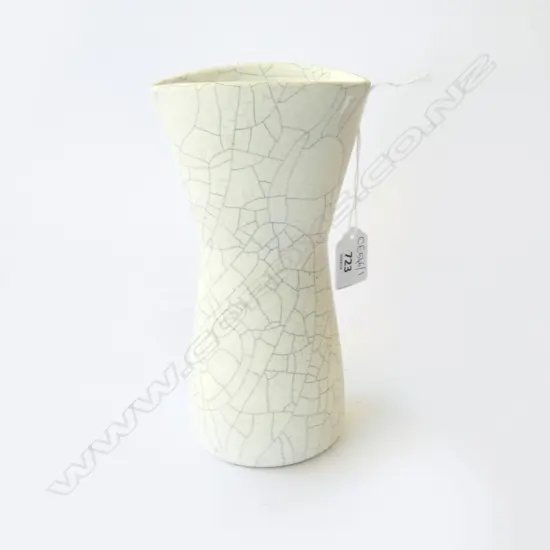 STUDIO POTTERY VASE, WHITE CRACKLE GLAZE H.220mm, STAMPED TO BASE