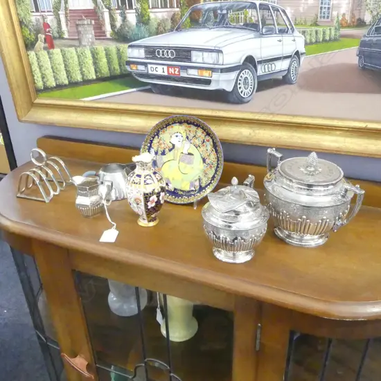 7 PCES; STG JUG H.70mm 55grms, 3 PCES EP, ALESSI JUG, ROSENTHAL PLATE, VASE AF