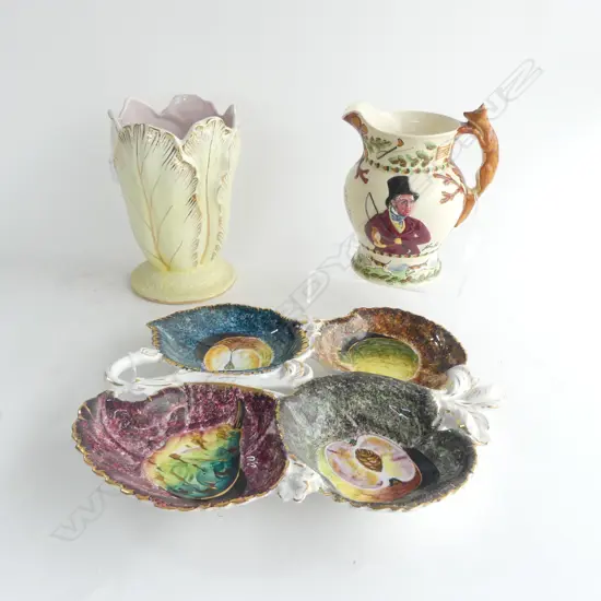 2 VINTAGE ITALIAN CERAMICS; NUT/SWEET DISH & FLORENTINA WARE VASE & CROWN DEV. 'JOHN PEEL' MUSICAL JUG, H.200mm, working