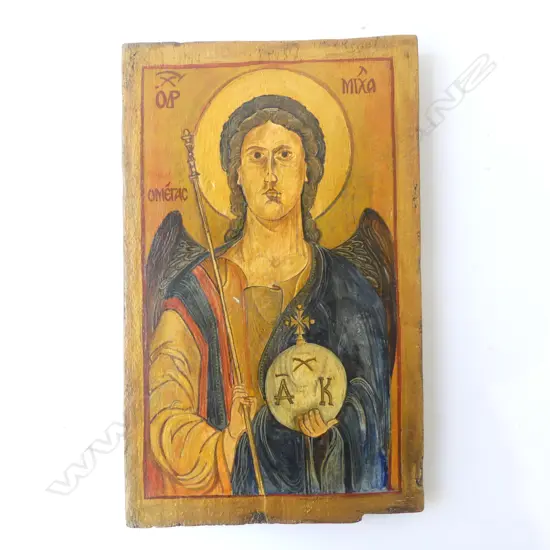 ICON, N+A HANTON 'ARCHANGEL MICHAEL' PIGMENT ON GESSO WOODEN PANEL 2007 330x205mm