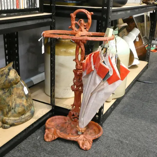RED PAINTED CAST IRON UMBRELLA STAND H.585mm