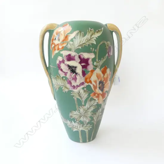 LG. TWO HANDLED VASE w. FLOWER MOTIF H.400mm