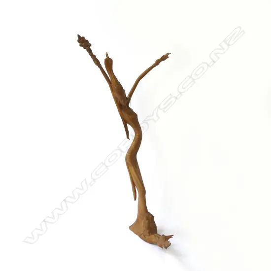 FINELY CARVED PALE WOOD BALINESE ARTWORK OF A TALL WOMAN DANCER signed & detailed to base H.720mm  