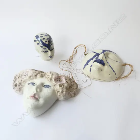 3 PCES. OF LEONIR ARNOLD POTTERY; CERAMIC BUST & 2 WALL HANINGS, L.290mm