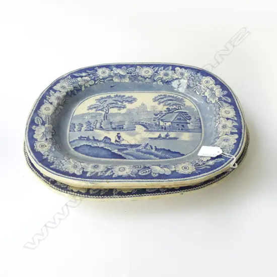 3 19thC B/W MEAT PLATTERS; 1 STAMPED 'WILD ROSE', L.380mm