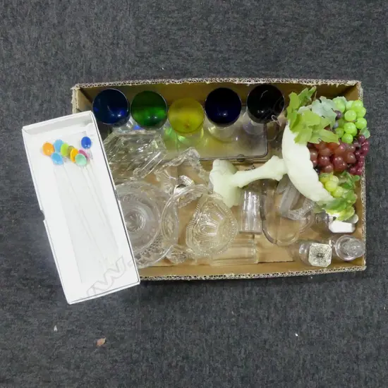 BOX LOT GLASS & CRYSTAL DISHES  COLLECTABLES ETC