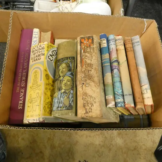 BOX EARLY 20tHC CHILDREN'S BOOKS decorative covers + BIGGLES ETC