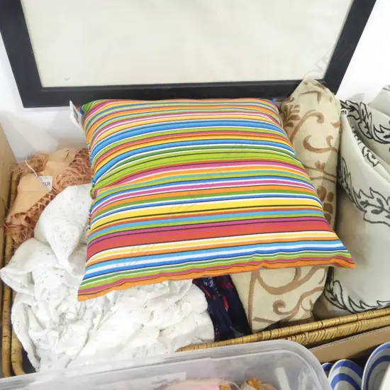 MOSES BASKET + ASST.LINEN/FABRICS + CUSHION