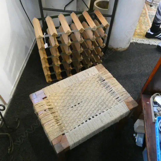 5x5 WINE RACK H.505mm + RUSTIC STOOL w. WOVEN SEAT H.400mm