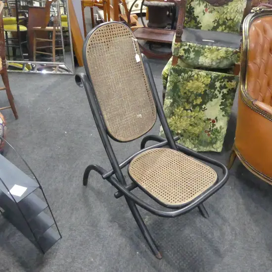 EBONISED BENTWOOD WICKER FOLDING CHAIR 