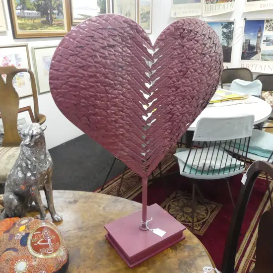 PINK METAL HEART SCULPTURE H.640mm