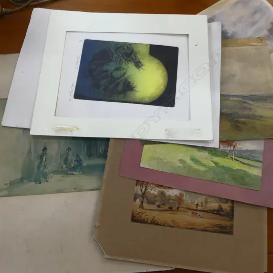 4 LANDSCAPE WCs foxing, RUSSELL FLINT PRINT, JOAN TAYLOR 'CREATION I' LITHOGRAPH '79 11/25 255x175mm