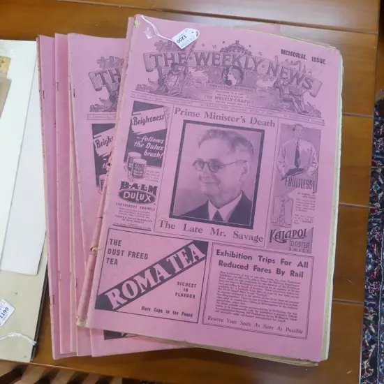 12 1940s WEEKLY NEWS INCL. MICHAEL SAVAGE MEMORIAL ISSUE ETC