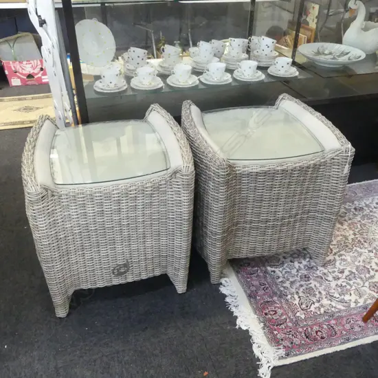 PR MODERN OUTDOOR TABLES, WOVEN BASE, GLASS TOPS