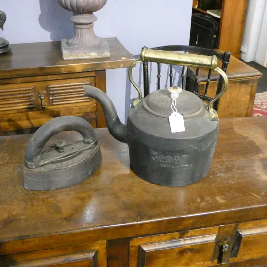 ANTIQUE CAST IRON AGA KETTLE + CLOTHES IRON