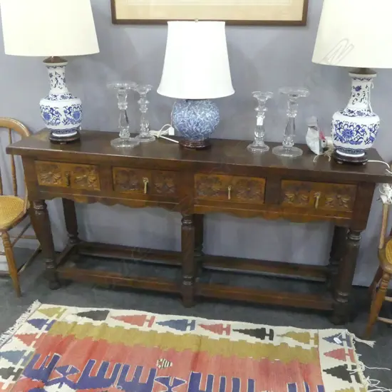 SIDEBOARD w. 4 CARVED WOODEN DRAWERS 1645x345x790mm