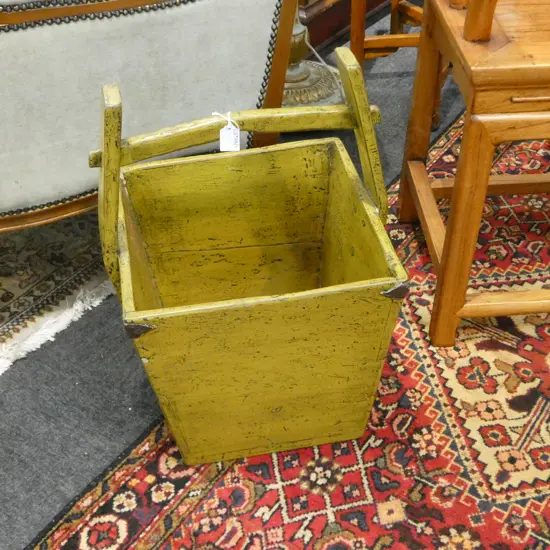ORIENTAL YELLOW PAINTED WOODEN BUCKET H.550mm