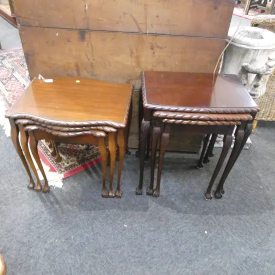 2 SETS OF 3 MAHOGANY NESTING TABLES W.510mm