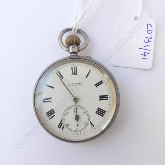S/SILVER OPEN FACE POCKET WATCH F B LANE RANGIORA NZ 