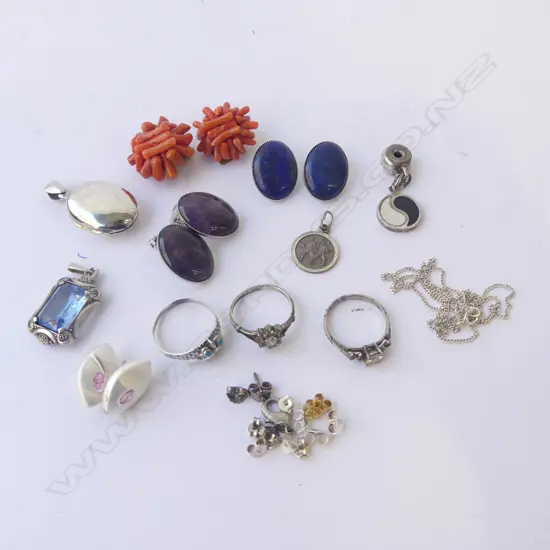COSTUME EARRINGS, CORAL & GEMSTONE & PCS SILVER JEWELLERY, some w stones