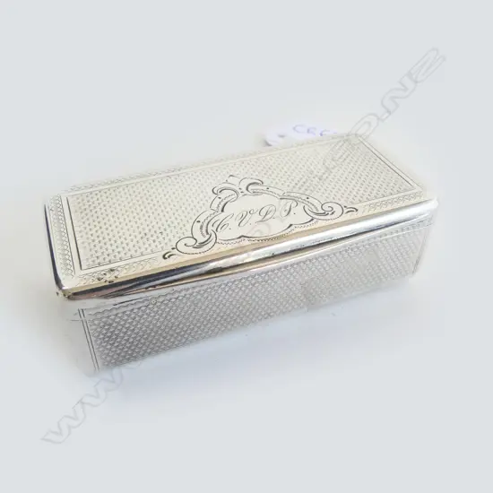 800 SILVER BOX, GILT LINED W.80mm 69grms WITH ENGRAVING
