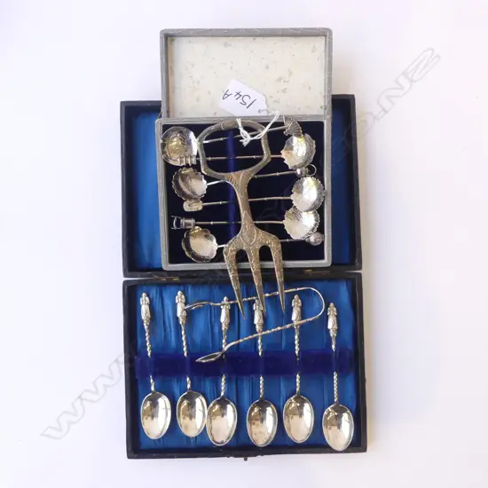 2 SETS CASED TEASPOONS, ORIENTAL MARKED STERLING 31gms + OTHER NOT SURE, 86gms + EP FORK