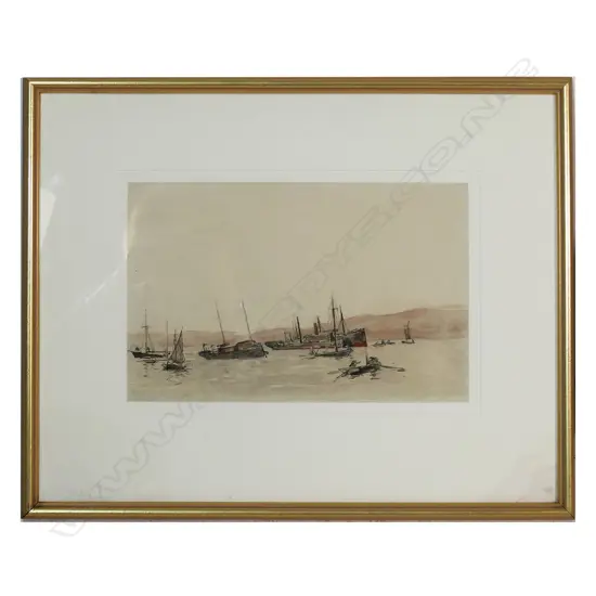 UNSIGNED FRAMED BOATING SCENE, WATERCOLOUR, 230x360mm