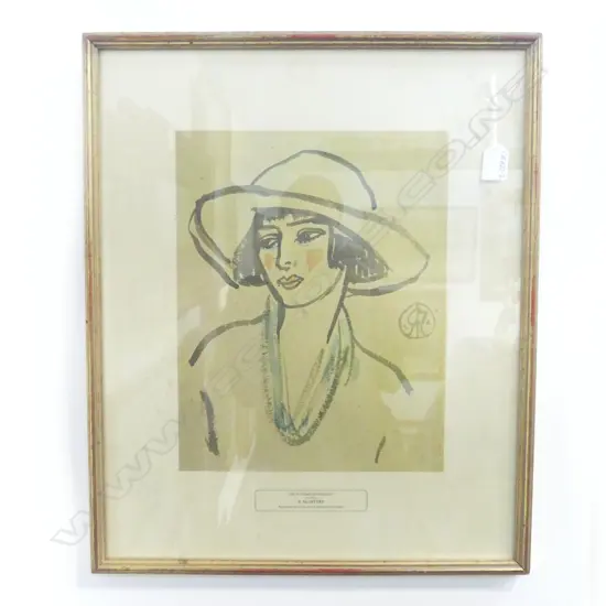 RAYMOND MCINTYRE VINTAGE PRINT 'Girl in a Broad-Brimmed Hat'. 520 x 420mm Reproduced courtesy Auck. Art Gallery. Framed