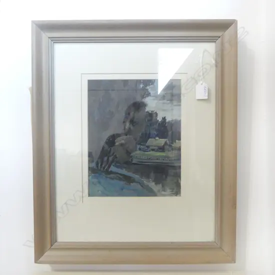 ARTIST UNKNOWN Lake Front with Trees acrylic on paper 240 x 190mm framed under glass. Ex. John Leech