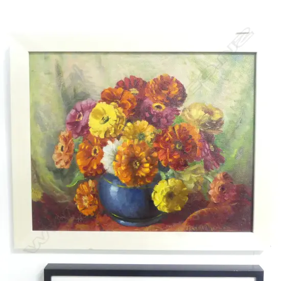 JERROD NATHAN, FLORAL STILL LIFE, OIL ON BOARD 395x490mm
