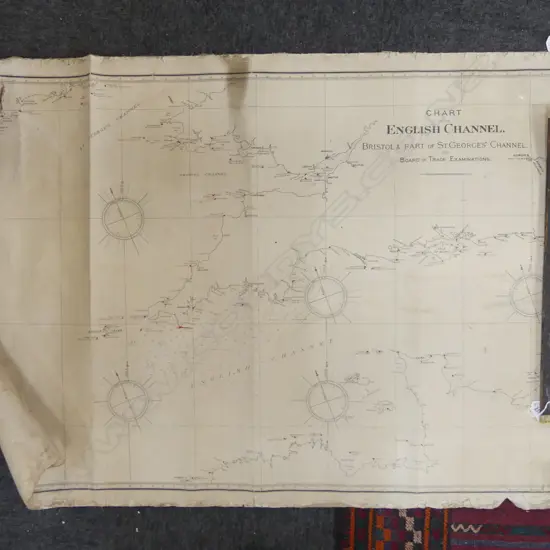 UNFRAMED VINTAGE CANVAS BACKED NAUTICAL CHART OF THE ENGLISH CHANNEL & BRISTOL L910MM
