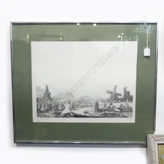 PAUL VAN DEN BURGH, ABSTRACT LANDSCAPE w. WINDMILLS' LITHOGRAPH 19/35 370x470mm