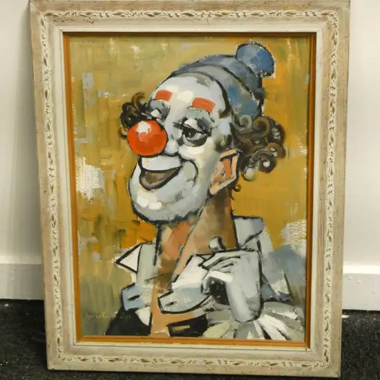 JOYCELYN DYE 'LAUGHING CLOWN' OIL ON BOARD 385x280mm