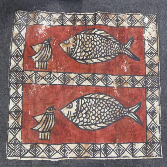VINTAGE TAPA double sided with 2 fish & birds etc 945 x 900mm